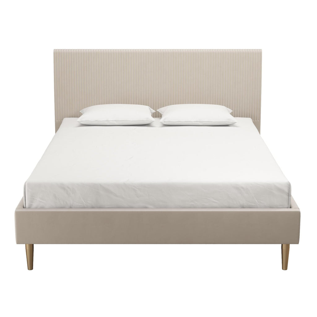 Mr. Kate Daphne Upholstered Bed with Headboard and Modern Platform Frame, Queen, Ivory Velvet
