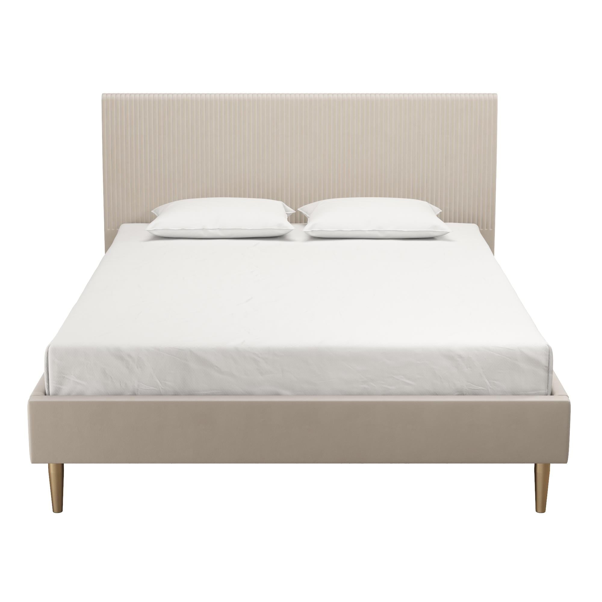 Mr. Kate Daphne Upholstered Bed with Headboard and Modern Platform Frame, Queen, Ivory Velvet