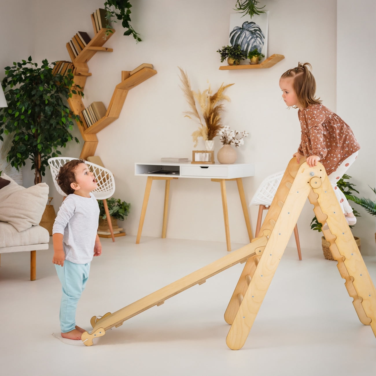 Toddler Indoor Play Equipment 2in1: Foldable Triangle Ladder and Slide/Climbing Board - Montessori Playground for Kids and Babies
