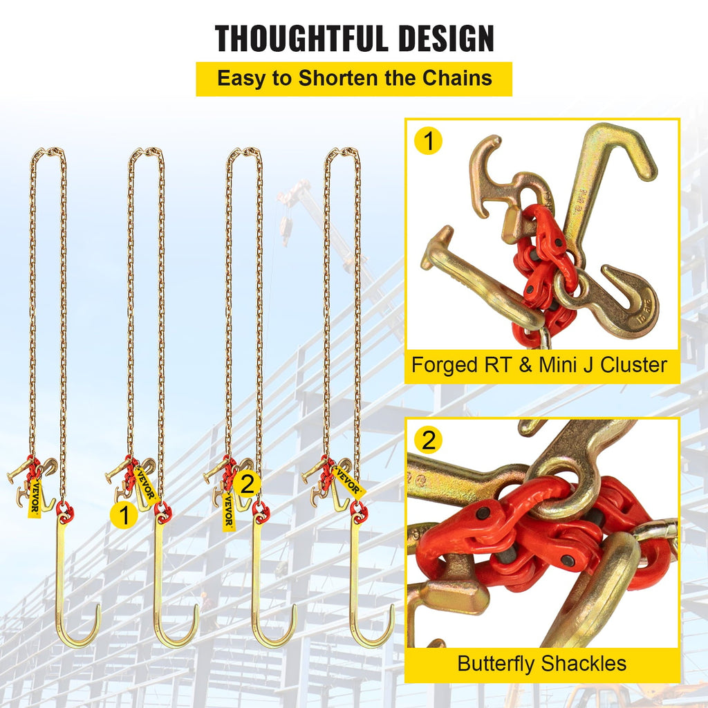BENTISM 5/16"x10' Long Shank J Hook Tow Chain w/ 15" Large J Hooks & RTJ Hooks X2