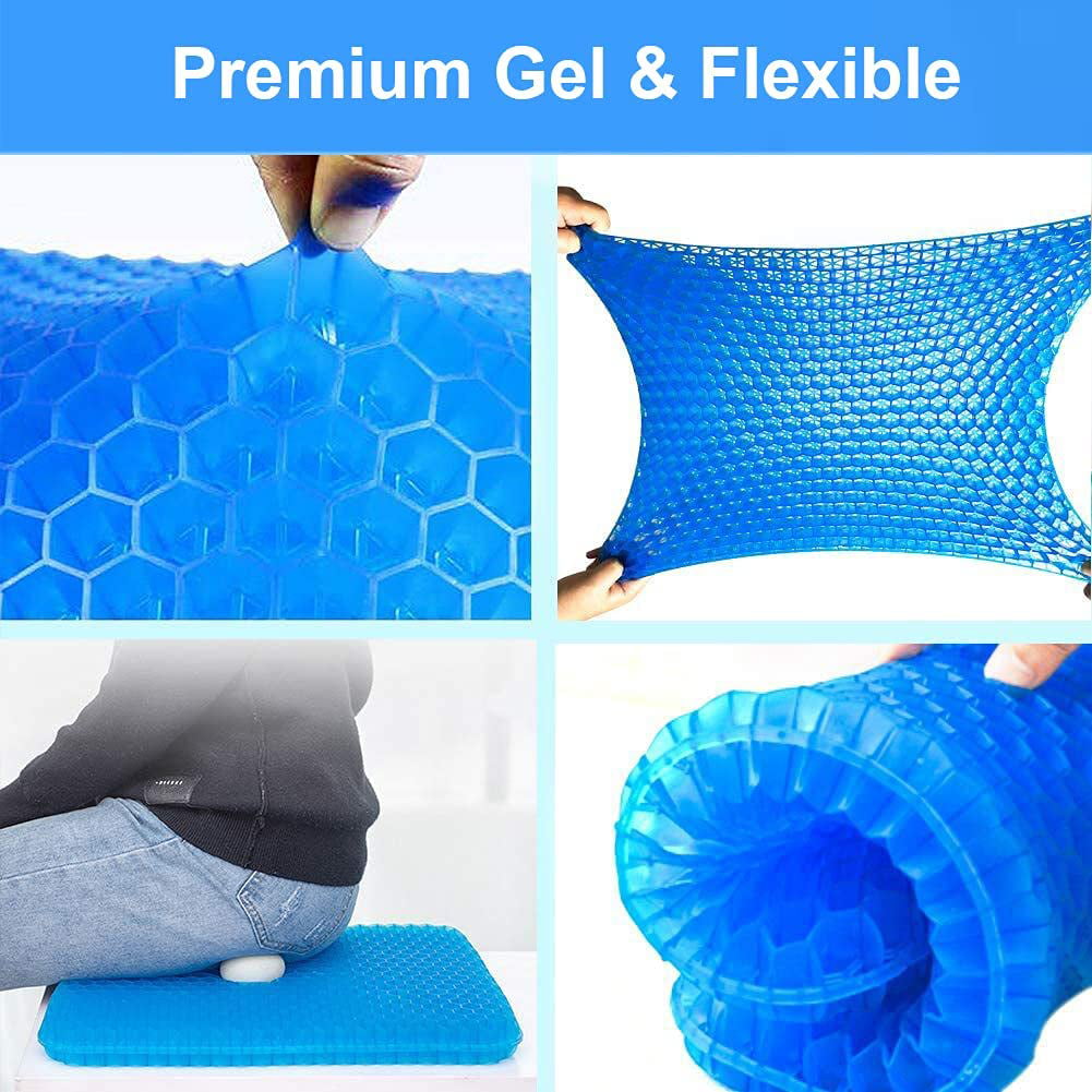 Bicmte Honeycomb Gel Support Seat Cushion with Non-Slip Breathable Cover - 16.5"x14.6" Ergonomic & Orthopedic Gel Seat Cushion Blue Chair Pad