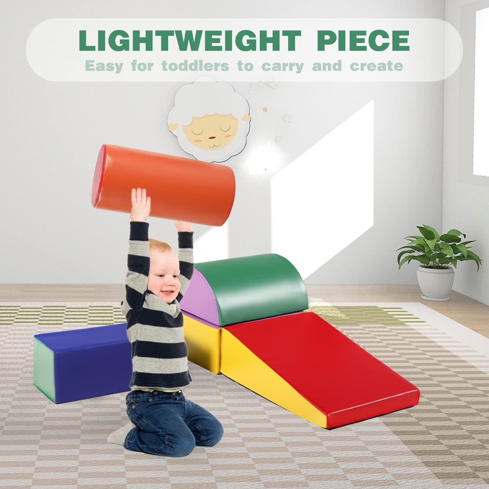 Kinder King Climb Foam Block for Toddler, 5Pcs Baby Foam Climb and Crawl Play Toy Set Indoor, Crawling and Sliding, Red & Yellow