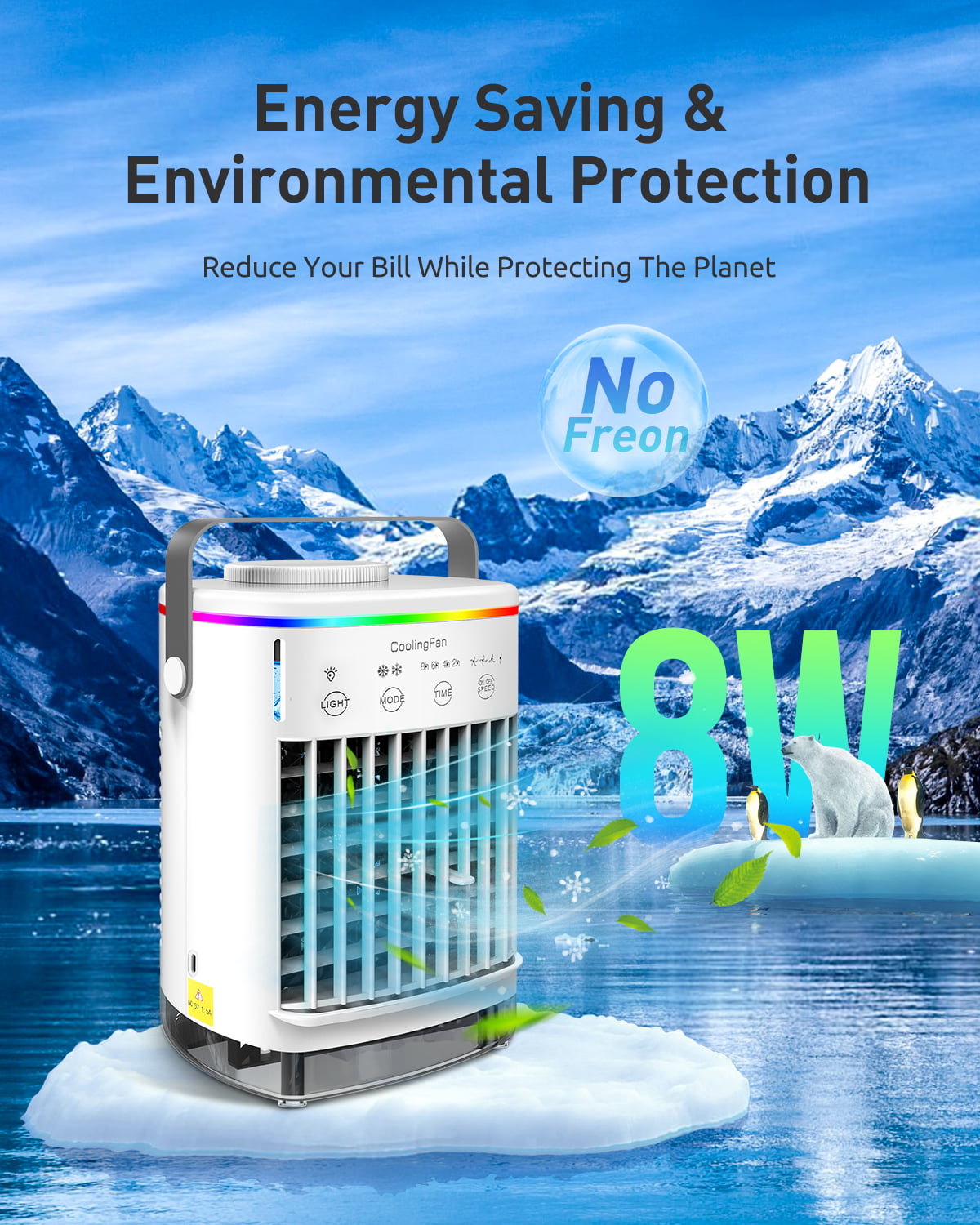 Mini Portable Air Conditioner, 6-in-1Personal Air Cooler, Evaporative Air Conditioner Fan with 4 Wind Speeds & Cool Air Spray Duration 10 Hrs Humidifier for Room Office - Need to be Plugged in for Use