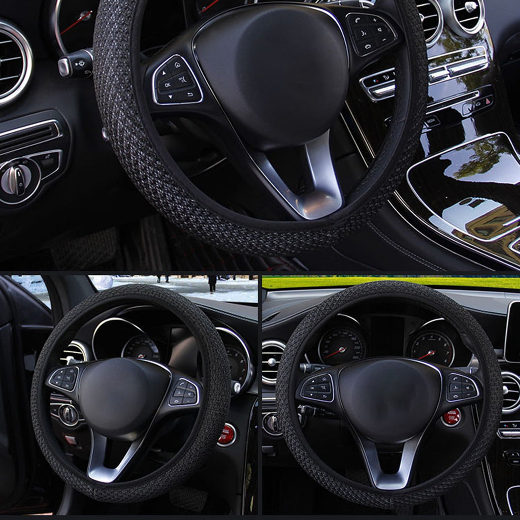 Happy Date Universal Vehicle Steering Wheel Cover, Ice Silk Breathable Microfiber Non-Slip, Warm in Winter and Cool in Summer, Steering Wheel Cover for Men and Women