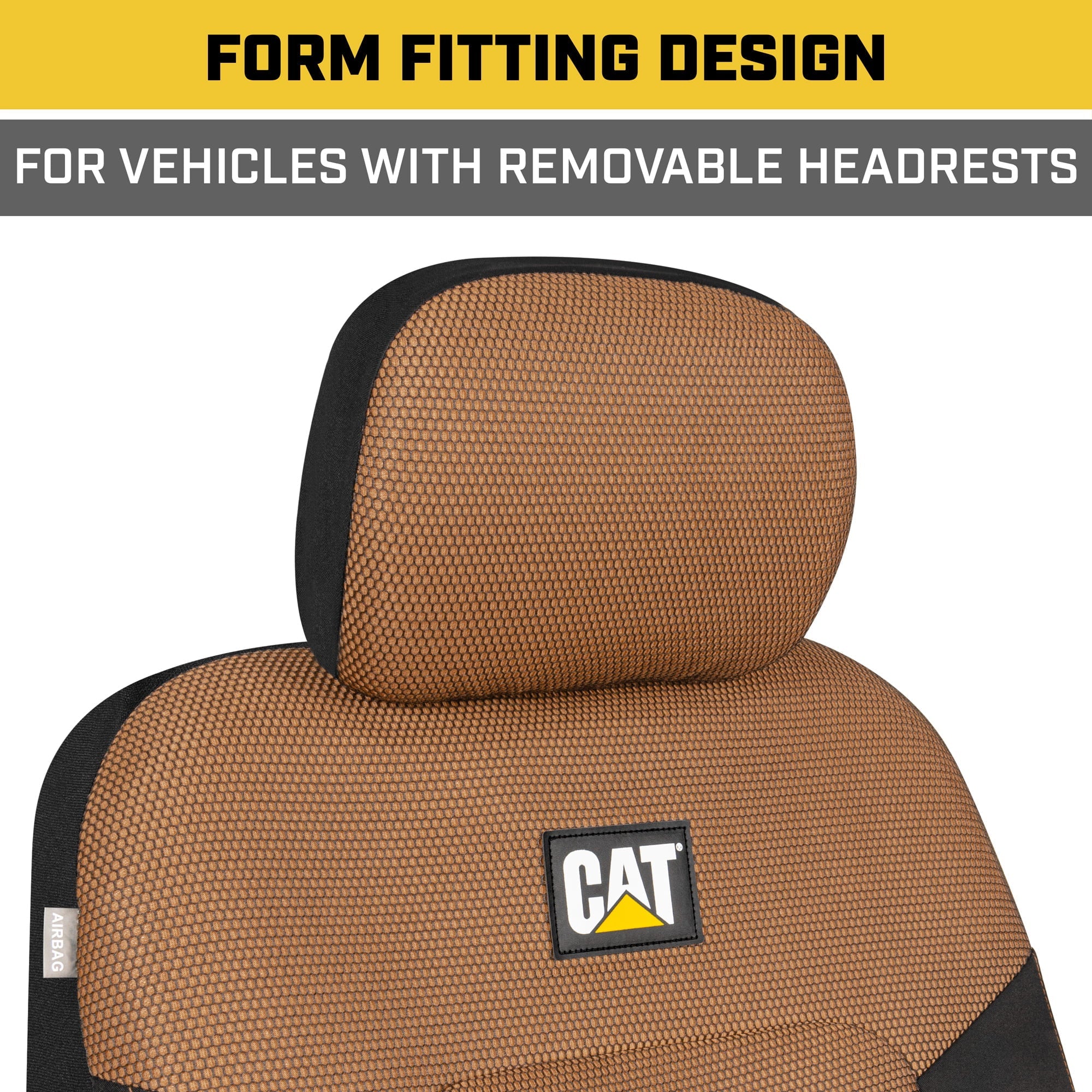Caterpillar MeshFlex Automotive Seat Covers for Cars Trucks and SUVs (Set of 2) – Beige Car Seat Covers for Front Seats, Truck Seat Protectors with Comfortable Mesh Back, Auto Interior Covers