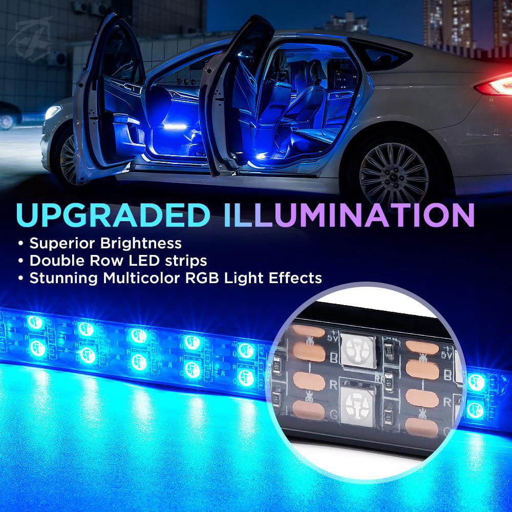 Xprite 4PC Celestial Series Double Row RGB LED Interior Car Light Set - Bluetooth and Remote Control
