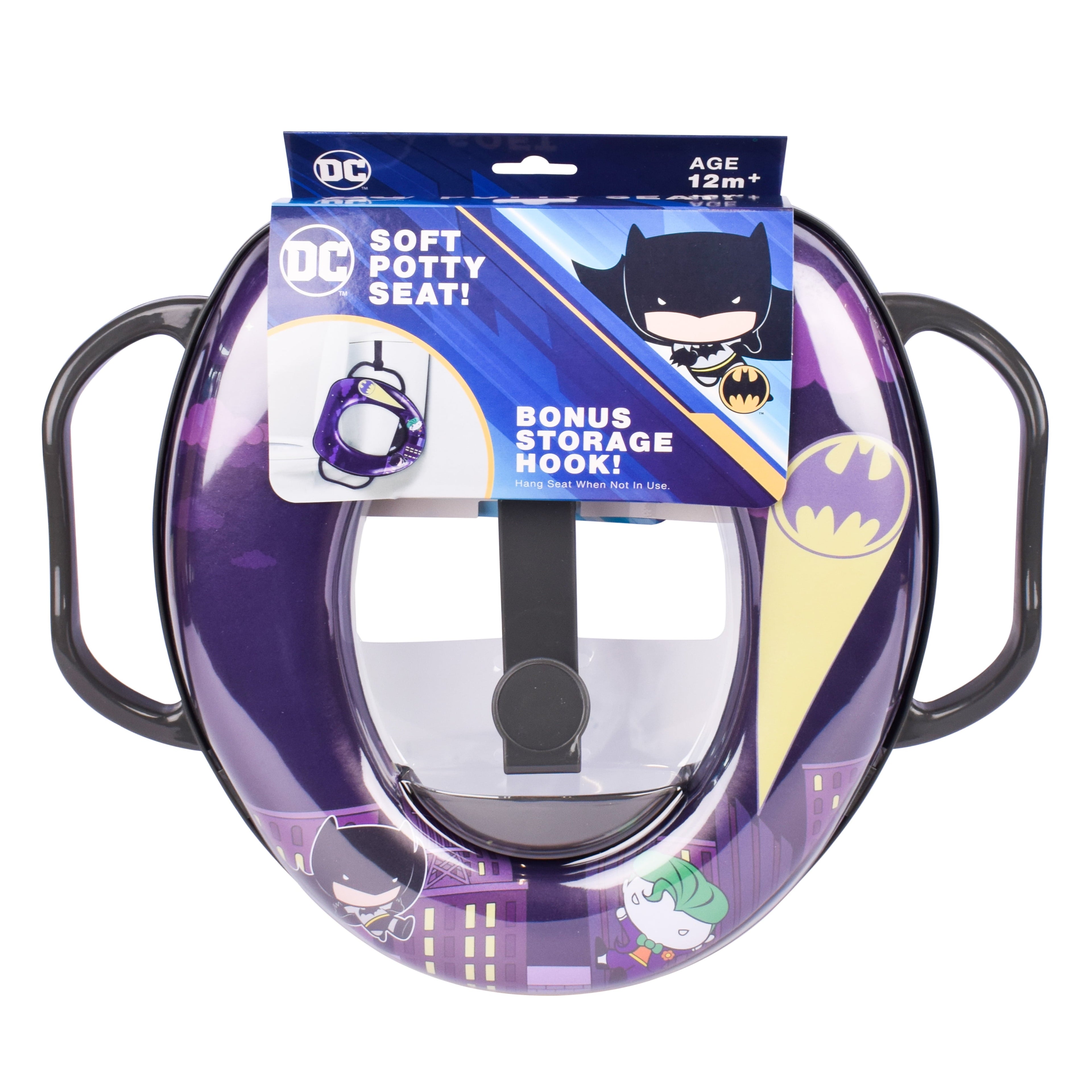 DC Comics Batman Soft Potty Training Seat,  Storage Hook and Handles - Toddlers 12+ Months, Unisex