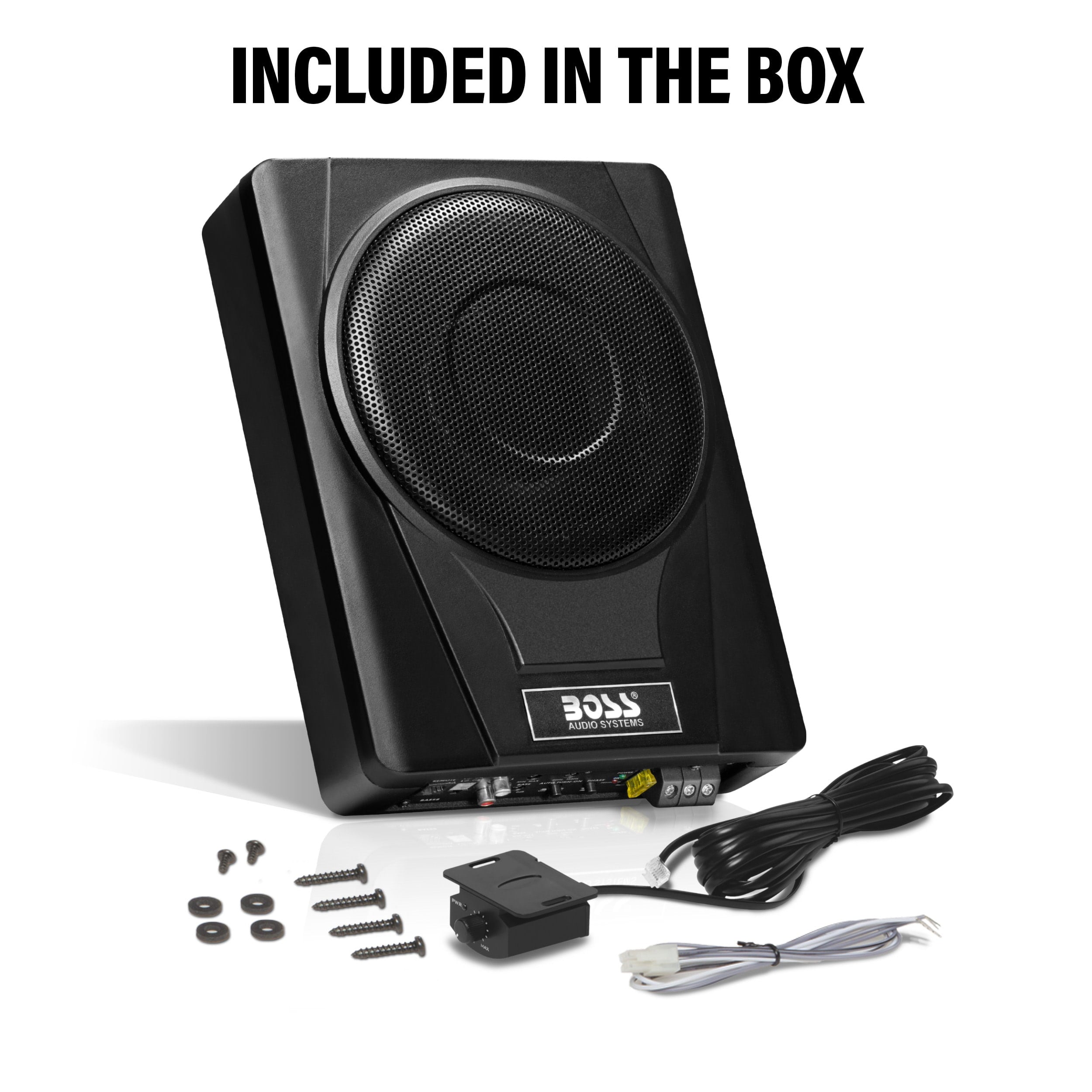 BOSS Audio Systems BASS8 8 Inch Under Seat Powered Car Subwoofer – 800 High Output, Low Profile, Built In Amplifier, For Truck, Boxes and Enclosures, Remote Subwoofer Control
