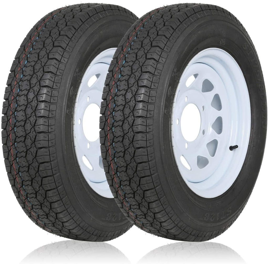 WEIZE ST175/80D13 Trailer Tires With 13" White Wheel - 5 on 4-1/2 - Load Range C, 6PLY, Set Of 2