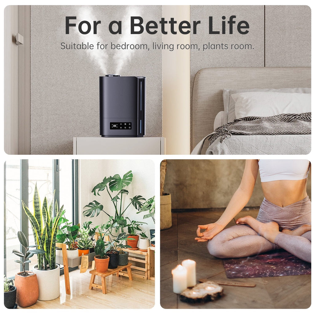 KLOUDIC Top-Fill 6L Cool Mist Large Humidifier for Home Air Vaporizer with Humidistat and Timer