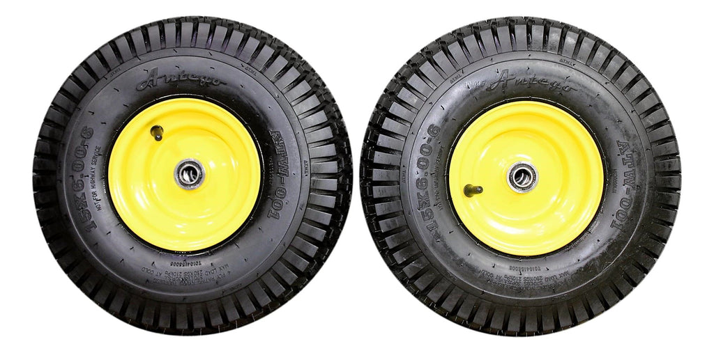 Antego Tire and Wheel 15x6.00-6 Tires & Wheels 4 Ply for Lawn & Garden Mower Turf Tires .75" Bearing (SET OF 2)