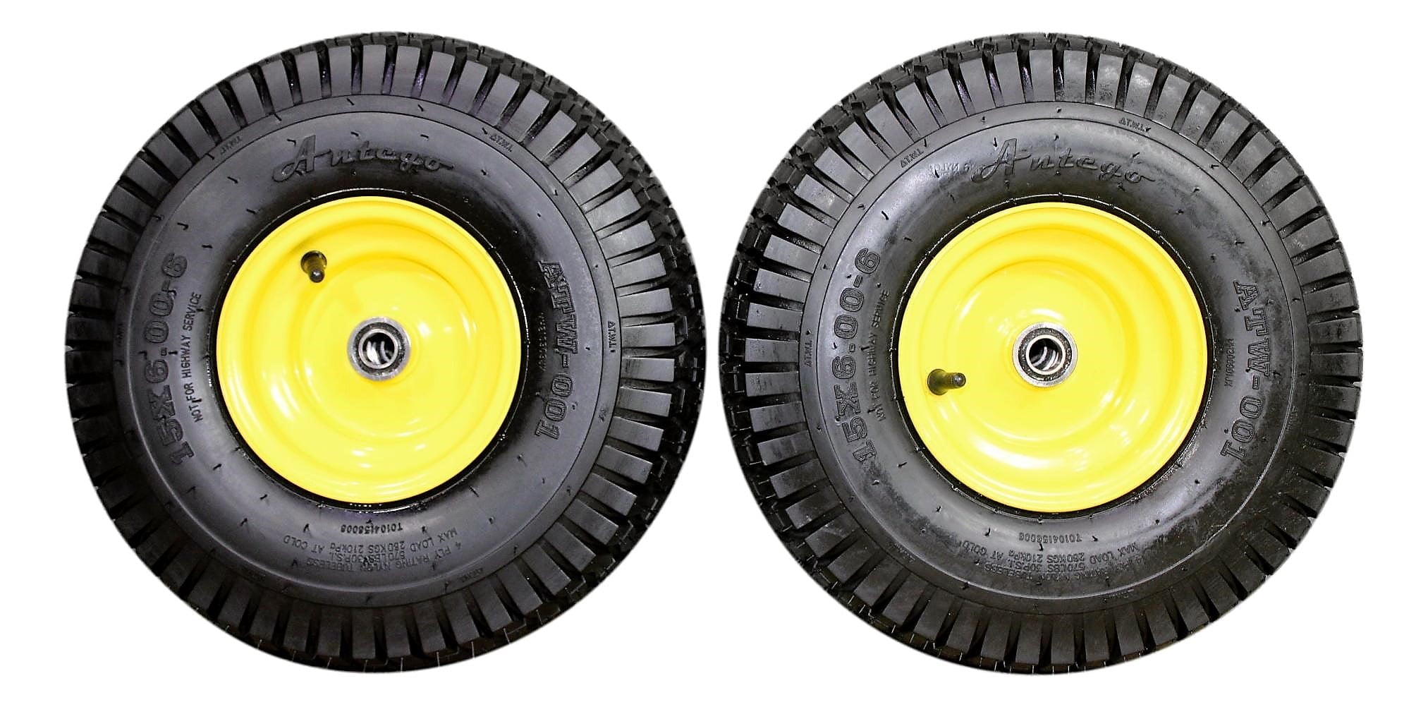 Antego Tire and Wheel 15x6.00-6 Tires & Wheels 4 Ply for Lawn & Garden Mower Turf Tires .75" Bearing (SET OF 2)