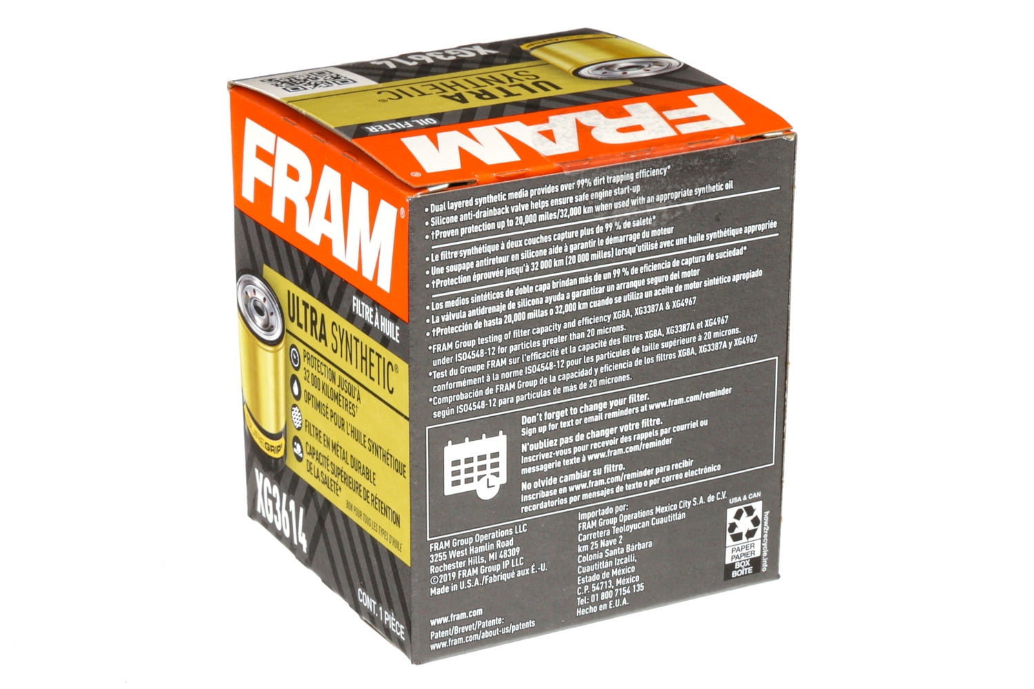 FRAM Ultra Synthetic Oil Filter, XG3614, 20K mile Replacement Engine Oil Filter Fits select: 2003-2018 FORD FOCUS, 2005-2023 FORD ESCAPE
