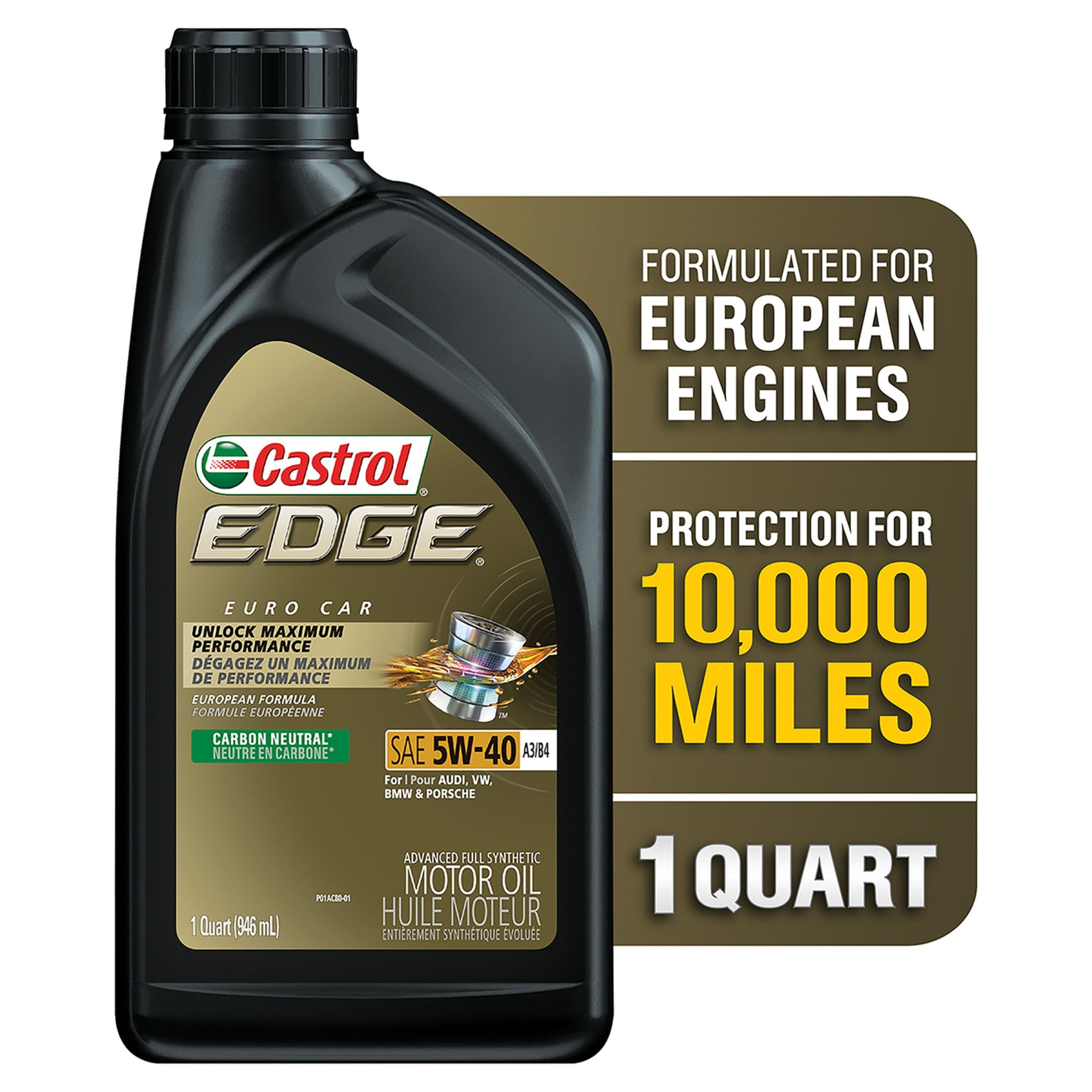 Castrol EDGE Euro 5W-40 A3/B4 Advanced Full Synthetic Motor Oil, 1 Quart