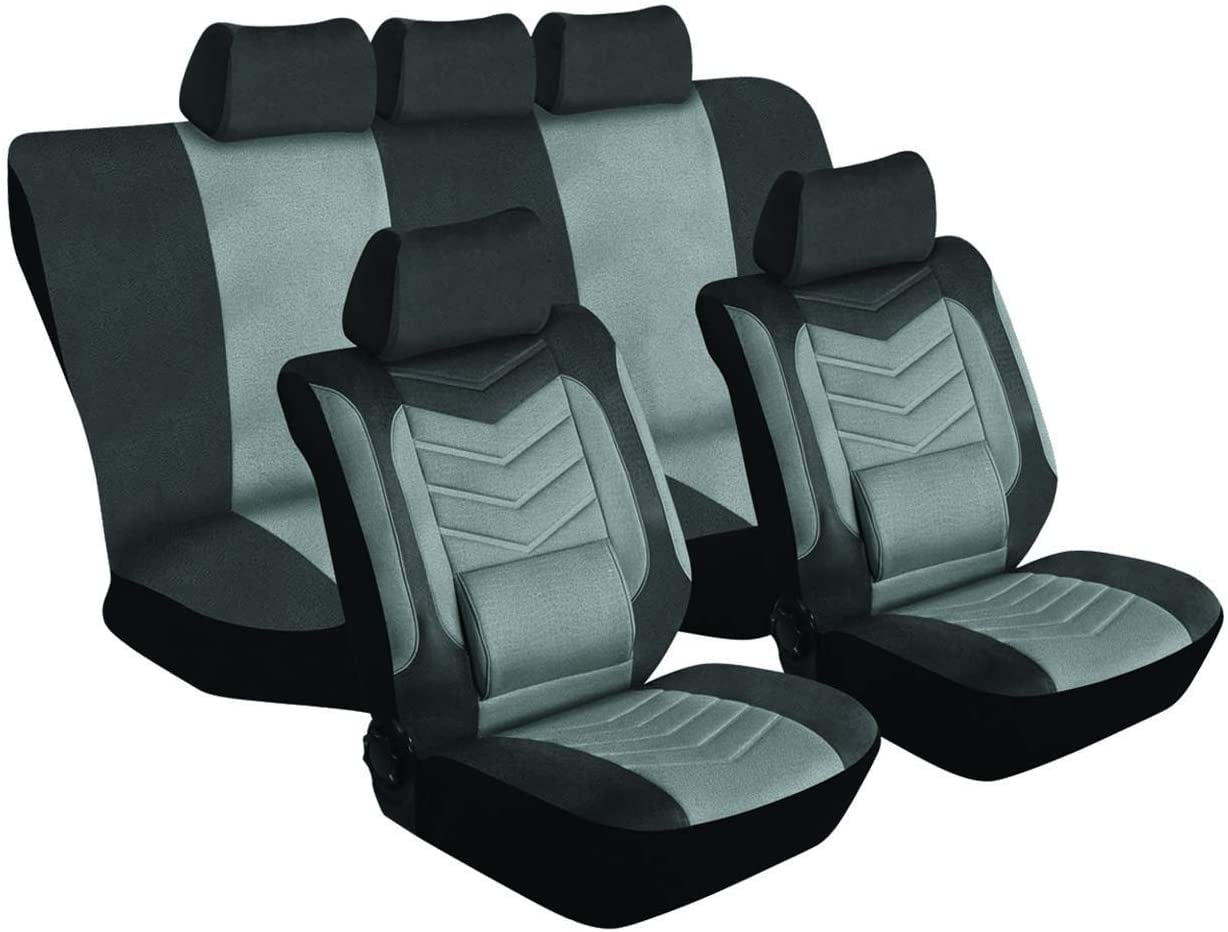 Grandeur Gray Car Seat Cover Set, Car Seat Protector, Interior Car Accessories, Front and Bench Seat Covers, Washable, Fabric, Spill Protectant, Stain Protectant, Easy Installation (Gray)