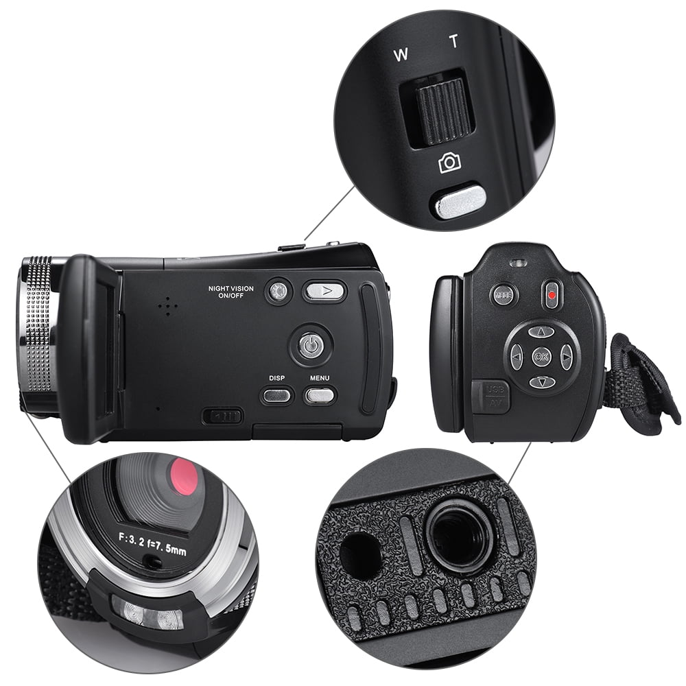 Andoer V12 1080p Full HD 16X Digital Zoom Recording Video Camera Portable Camcorder with 3.0 Inch Rotatable LCD Screen Max. 20 Pixels Support Night Vision Face Detection Face Beautification