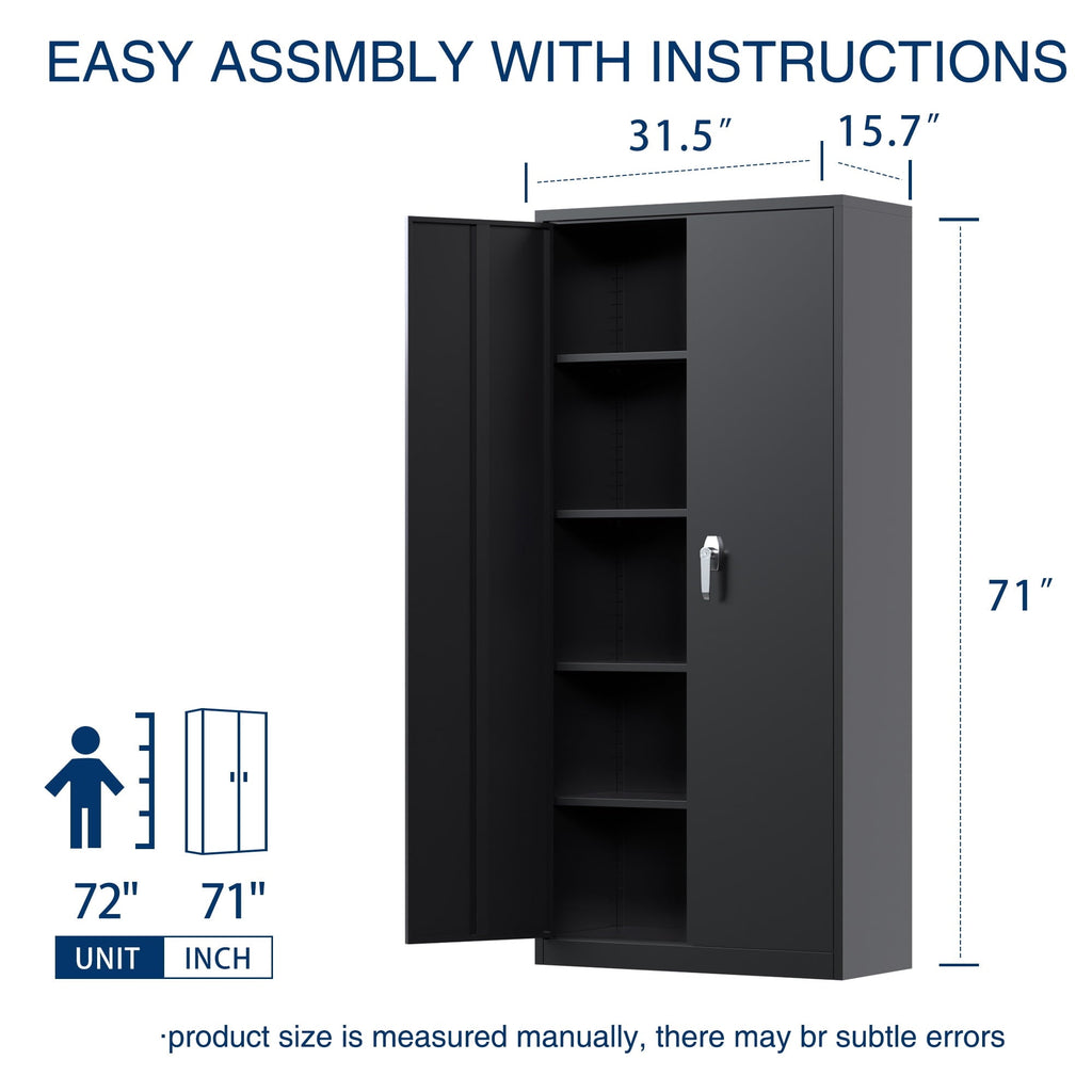 GangMei 71 In Metal Storage Garage Cabinets with Locking Doors and Adjustable Shelves, Steel Storage Cabinet for Garage, Office, Classroom, Assemble Required(Black)