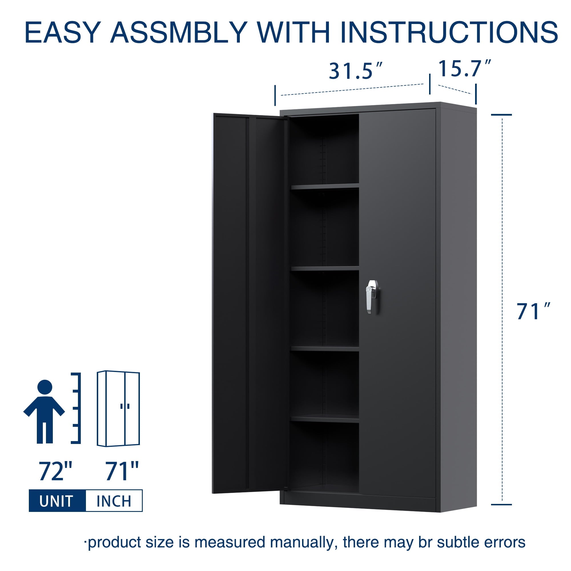 GangMei 71 In Metal Storage Garage Cabinets with Locking Doors and Adjustable Shelves, Steel Storage Cabinet for Garage, Office, Classroom, Assemble Required(Black)