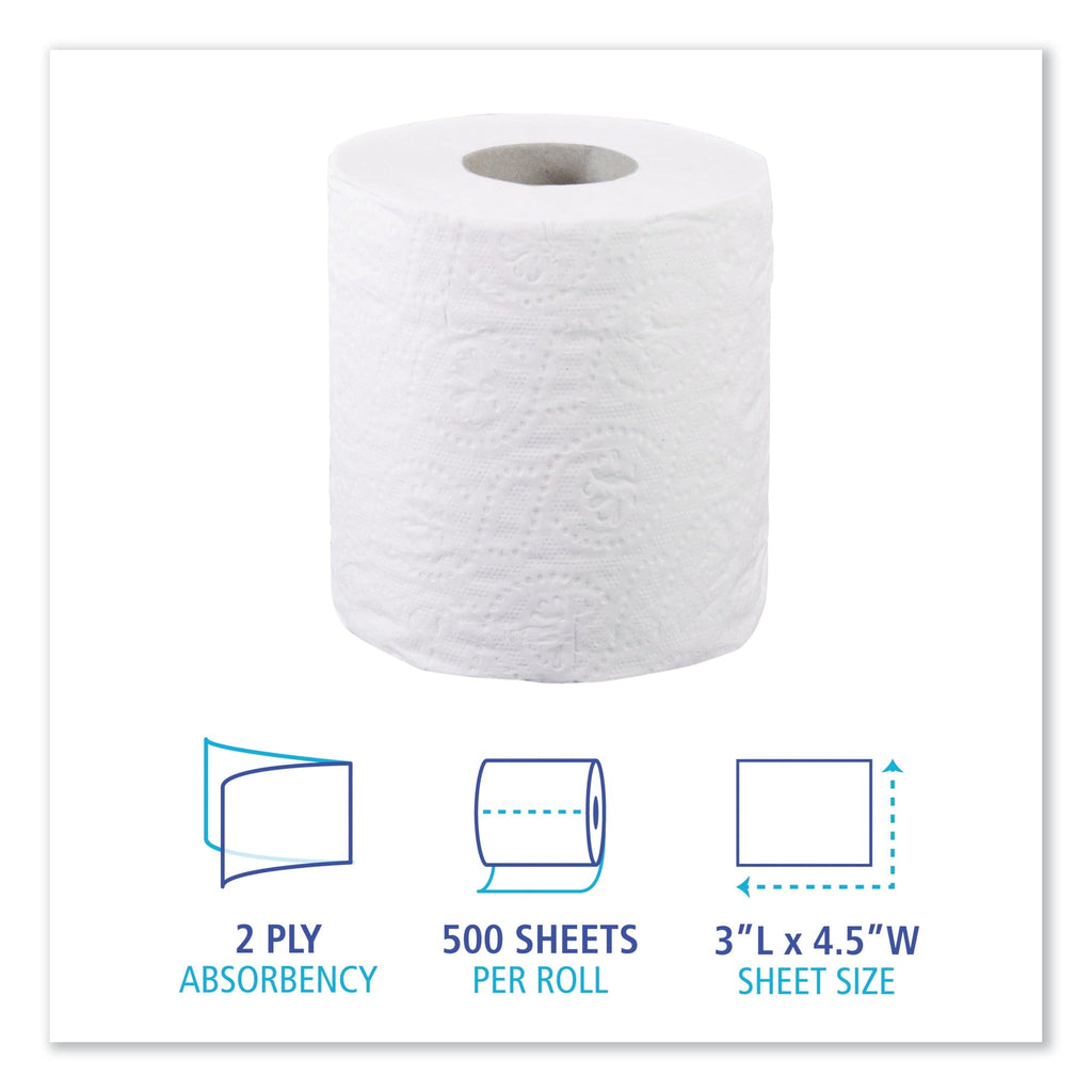 Boardwalk Two-Ply Toilet Tissue, Septic Safe, White, 4.5 x 3, 500 Sheets/Roll, 96 Rolls/Carton -BWK6180