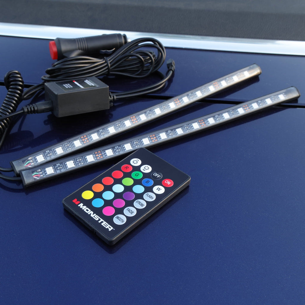 Monster LED Multicolor Automotive Interior Accent Lights, Customizable with Remote, 2-Pack