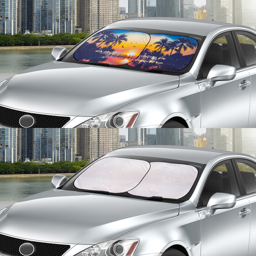 Auto Drive 2 Piece Universal Fit Most Vehicles' Windshield Super Jumbo Tropical Twist Sun Shade, 31.5" x 38"