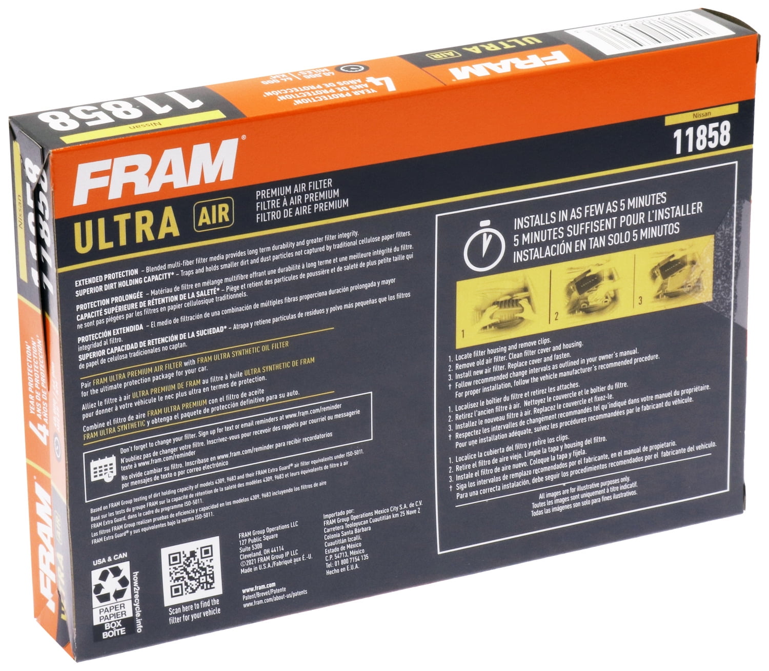 FRAM Ultra Air XGA11858, Premium Engine Air Filter, Replacement Filter for Select Nissan Vehicles Fits select: 2014-2020 NISSAN ROGUE, 2017-2022 NISSAN ROGUE SPORT
