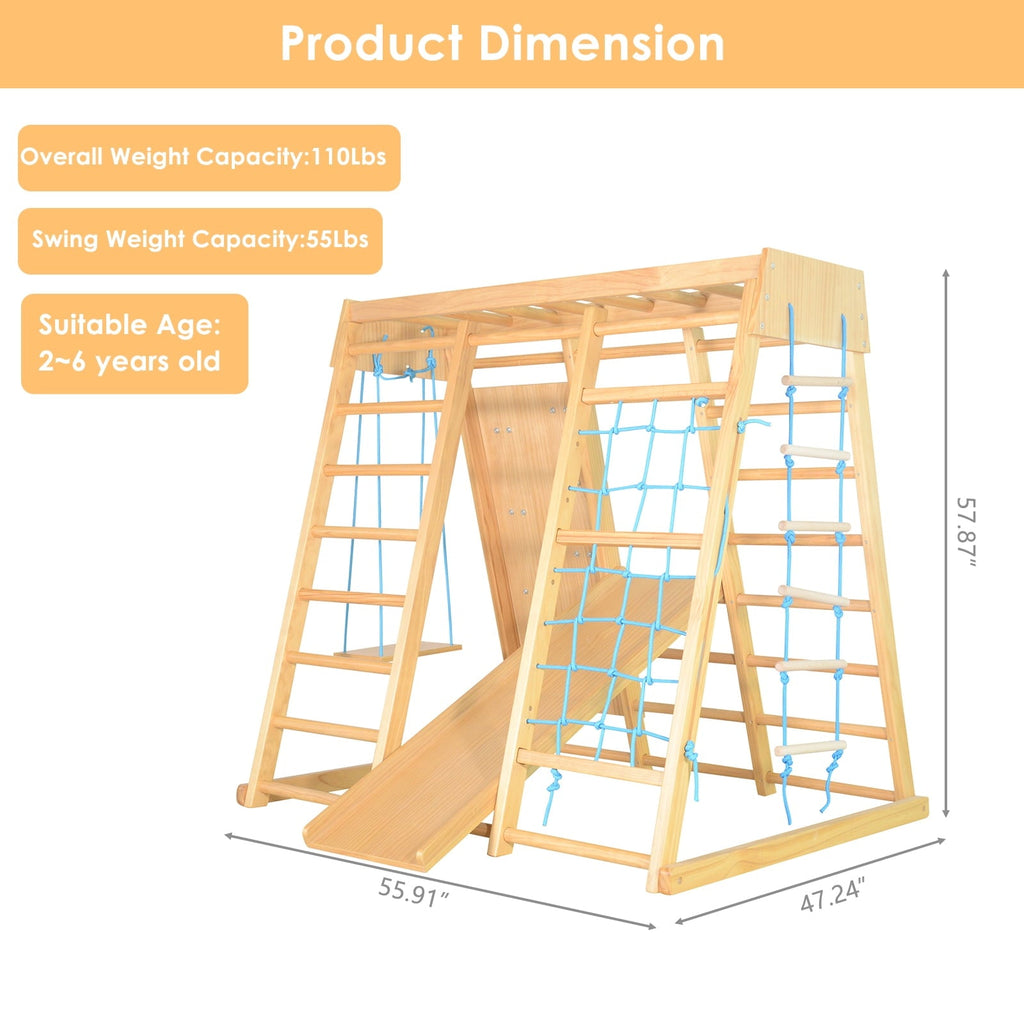 JOYMOR Indoor 7-in-1 Kids Climb Playset, Toddler Wooden Climber Gym Playground