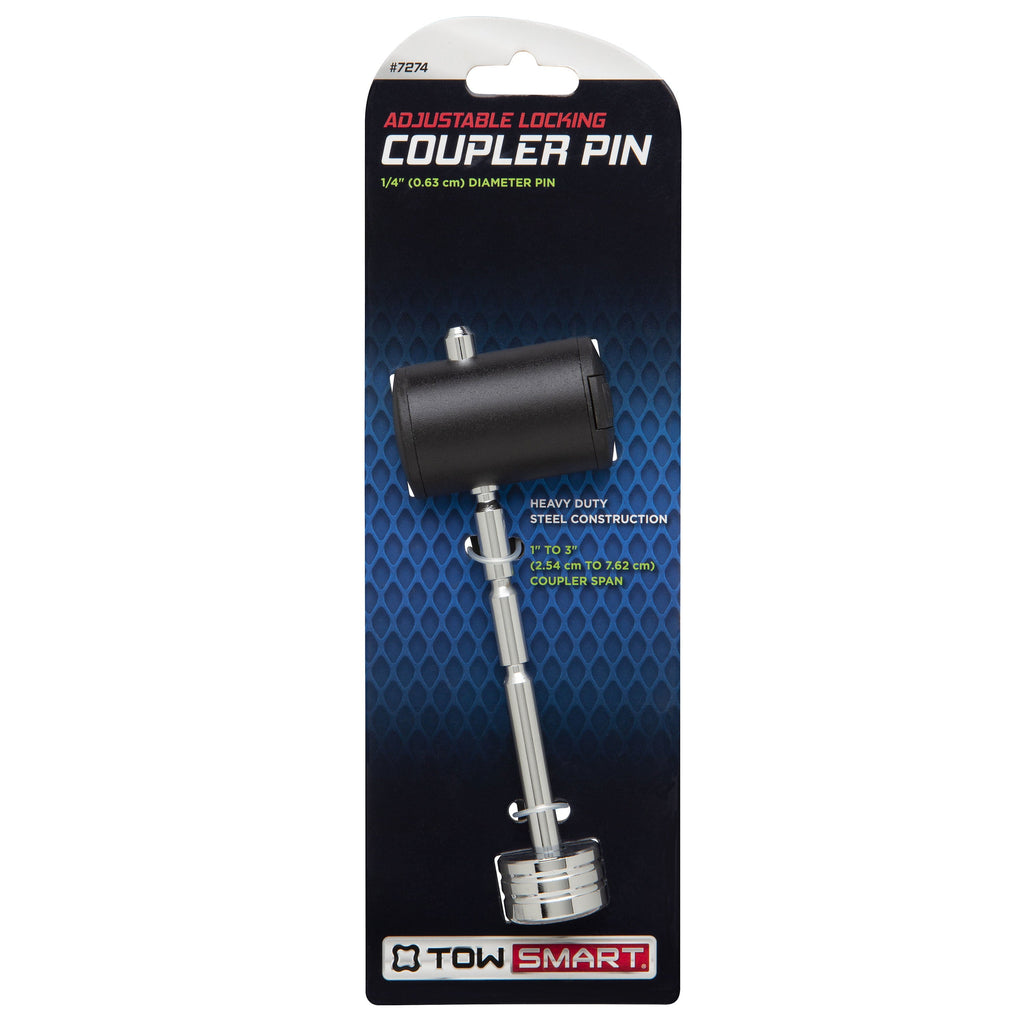 TowSmart Adjustable Coupler Locking Pin, Fits 1" to 3" Coupler Spans, Silver, 7274