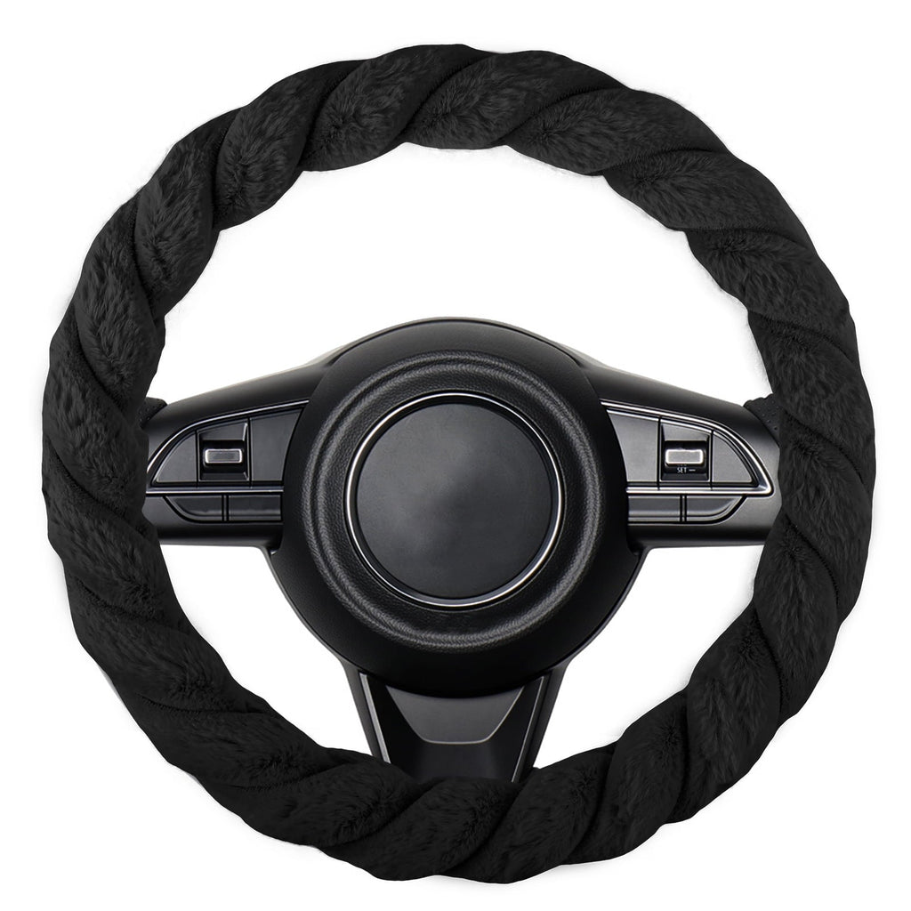 HCQXNSL Black Steering Wheel Cover Plush Steering Wheel Protector Soft Warm Car Covers Fashion Pure 38cm in Diameter for Men and Women