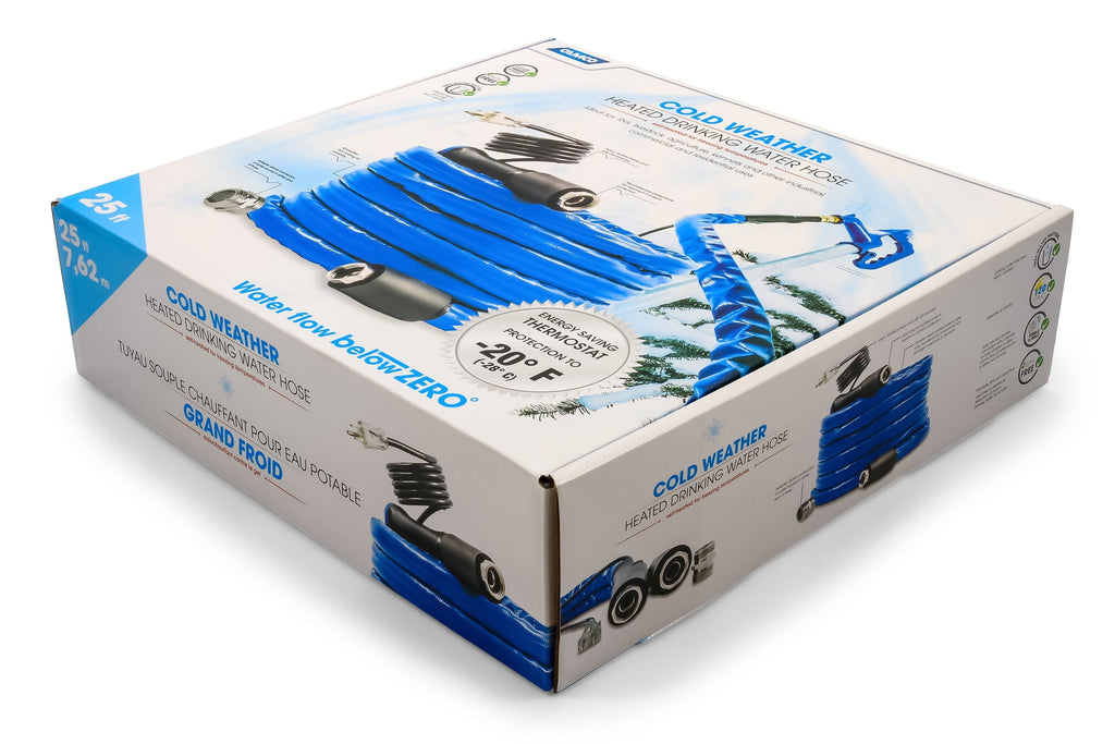 Camco TastePURE 25' Heated Drinking Water Hose, Freeze Protection Down to -20F, Blue