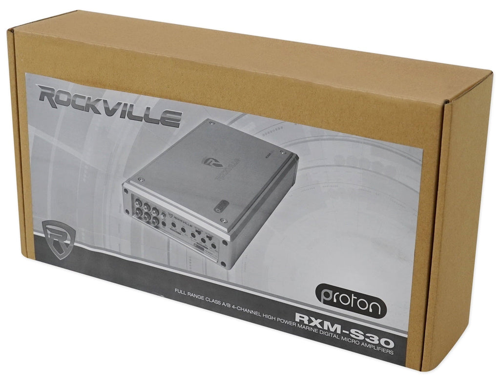 Rockville RXM-S30 Micro Marine/ATV Amplifier 2400w Peak 4 Channel 4x150W+Amp Kit