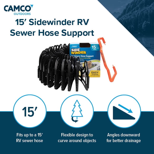 Camco Sidewinder Camper/RV Sewer Hose Support | Plastic, Multicolor, 15-Foot (43041)