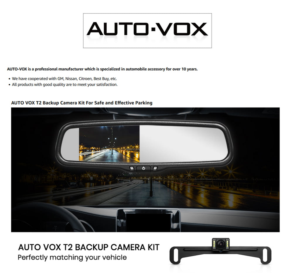 Auto-Vox Backup Camera Rear View Mirror Monitor Camera with LED light Super Night Reverse Camera for Truck (T2)