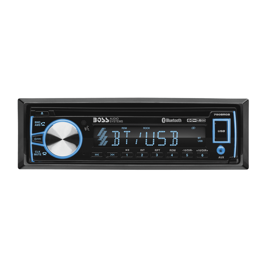 BOSS Audio Systems 750BRGB Car Audio Stereo System - Single Din, Bluetooth Audio and Calling Head Unit, CD Player, USB, AUX Input, AM/FM Radio Receiver, Multi Color Illumination, Hook up to Amplifier