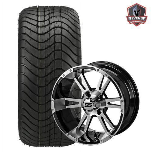 12" Raptor Machined Black Golf Cart Wheels and Tires Combo (215/40-12) Set of 4