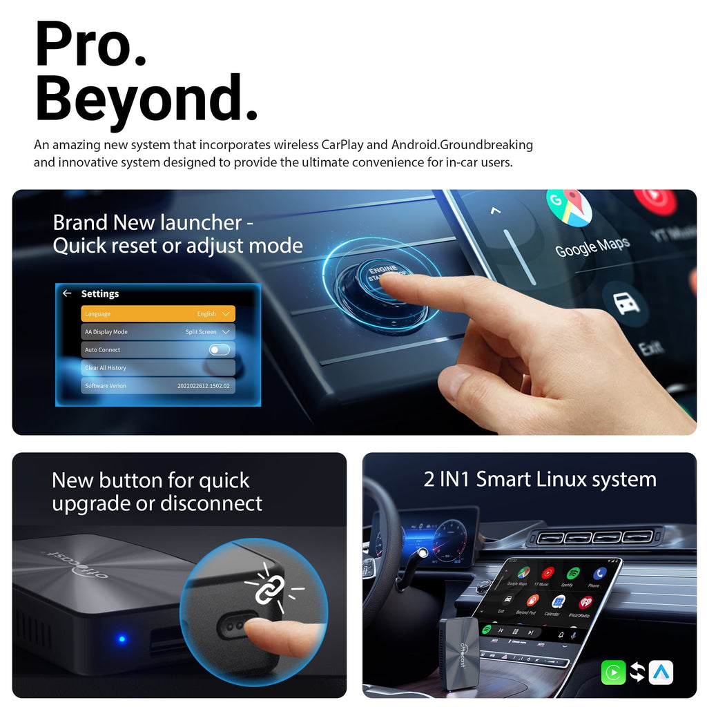 OTTOCAST U2-X Pro Wireless CarPlay Android Auto Car Adapter 2 in 1 for Wired CarPlay Cars Smart Button Faster Connection OTA Update