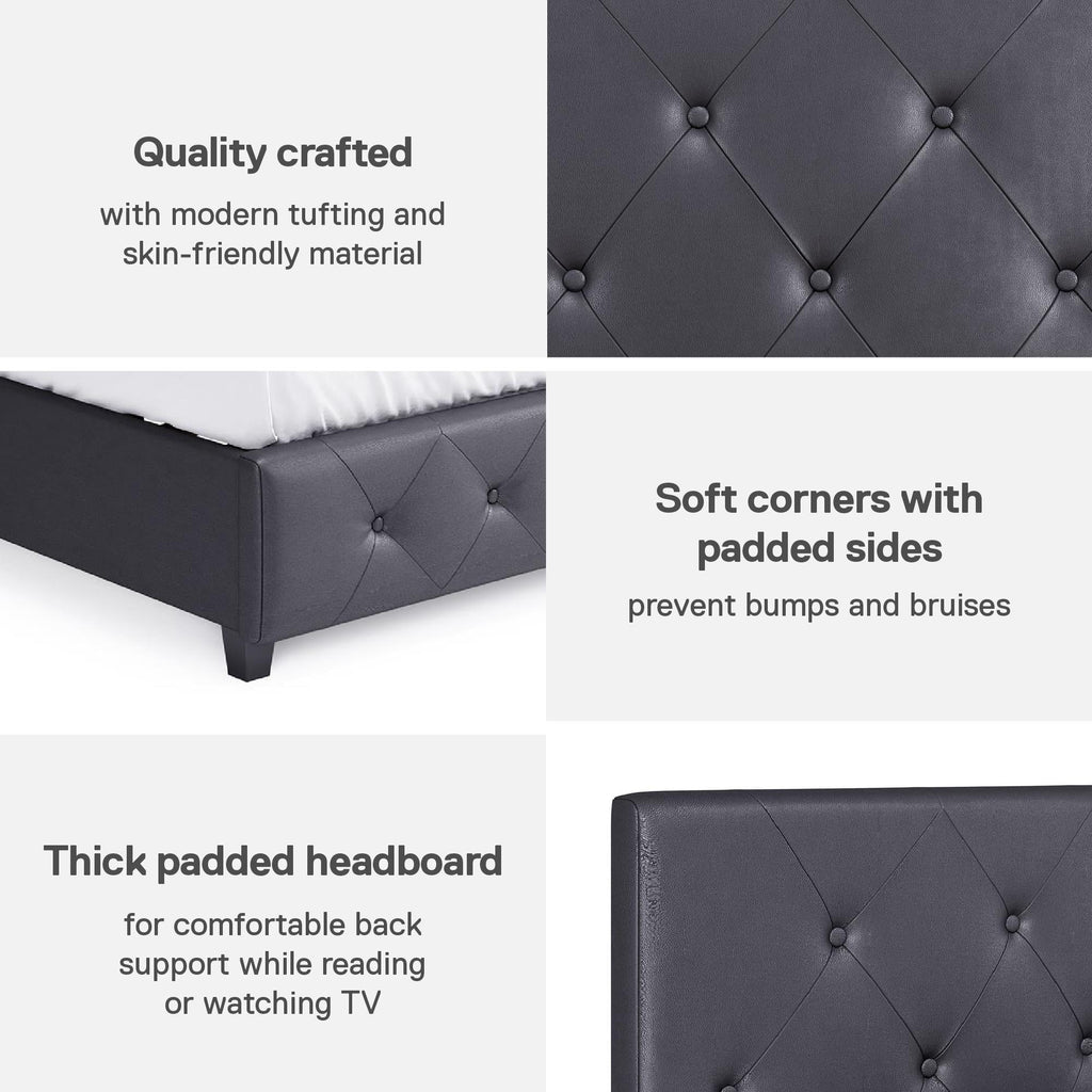 DHP Dakota Upholstered Platform Bed, Queen, Gray Faux Leather