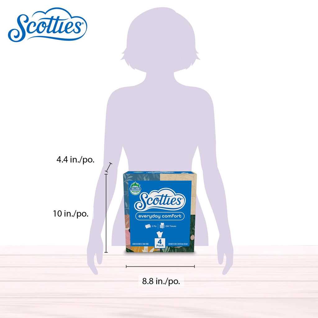 Scotties Everyday Comfort Facial Tissues, 64 Tissues per Box, 4 Cube Packs (256 Total Tissues)