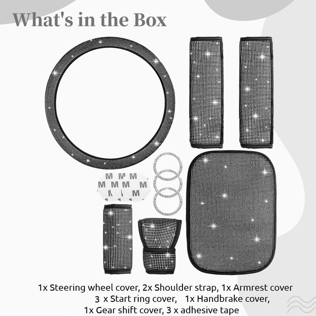 Bling Crystal Diamond Steering Wheel Cover, 11Pcs Shiny Rhinestone Sparkling Car Interior Decorations, Car Accessories for Women Girls, Universal Fit 14-15inch