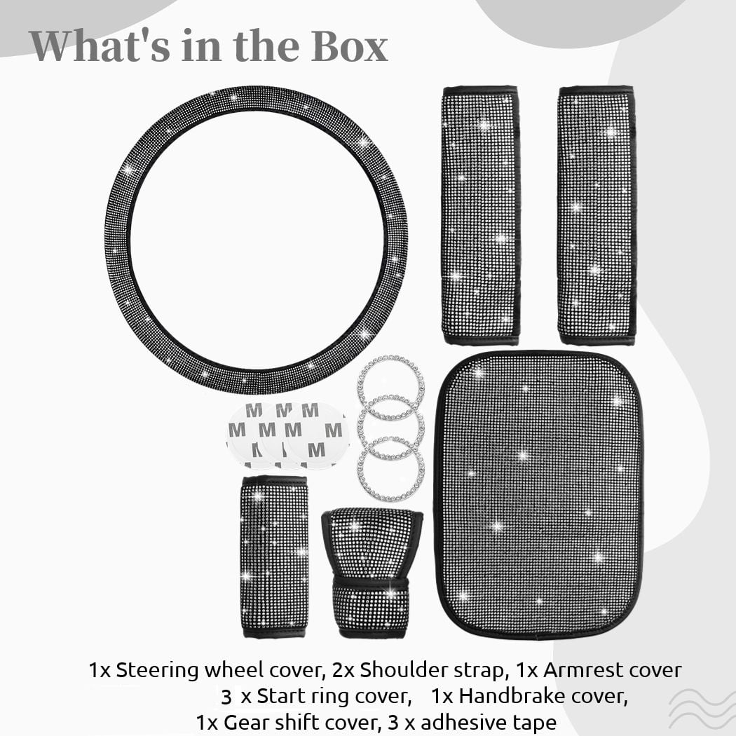 Bling Crystal Diamond Steering Wheel Cover, 11Pcs Shiny Rhinestone Sparkling Car Interior Decorations, Car Accessories for Women Girls, Universal Fit 14-15inch
