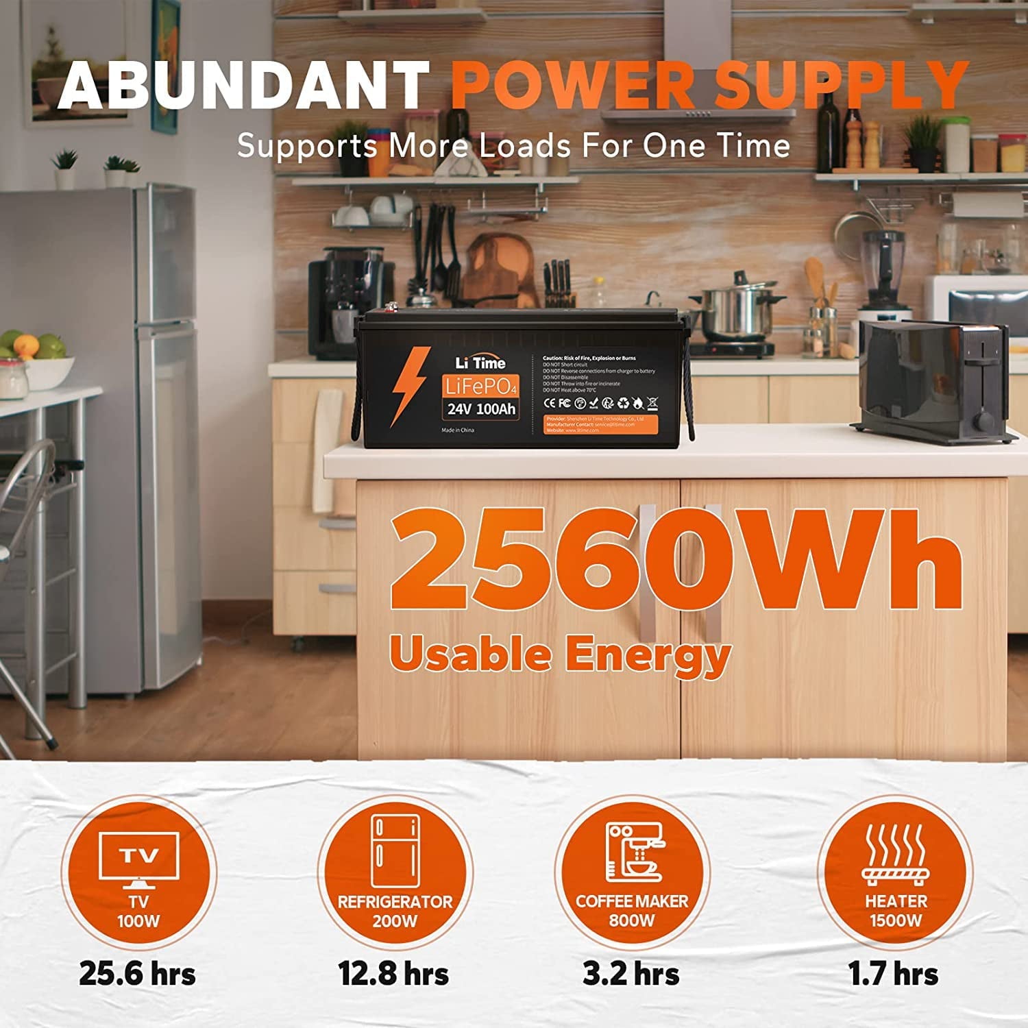 LiTime 24V 100Ah LiFePO4 Lithium Battery 4000+ Cycles 2.56kWh for Off-Grid Applications, RV, Solar, Motorhome