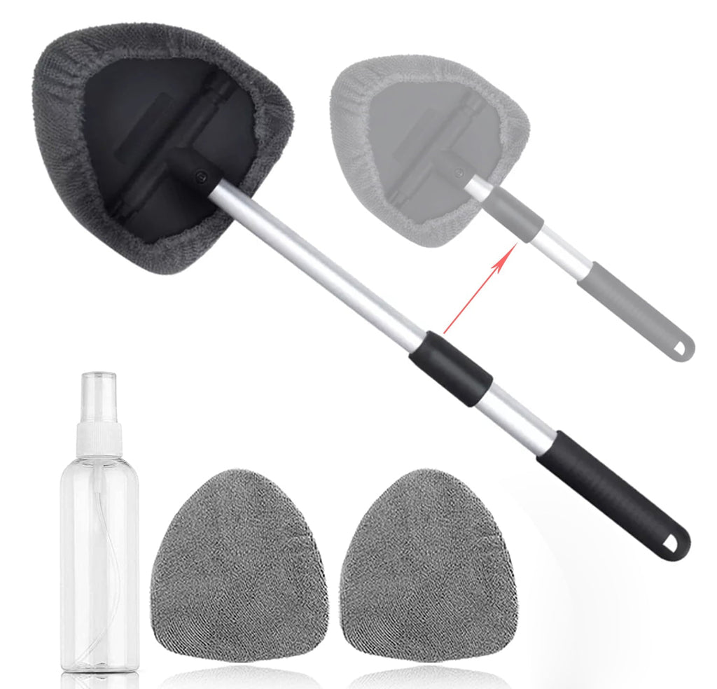 Anpro Car Windshield Cleaner, Microfiber Car Window Cleaning Tool with Extendable Handle and Washable Reusable Cloth Pad Head Auto Interior Exterior Glass Wiper Kits