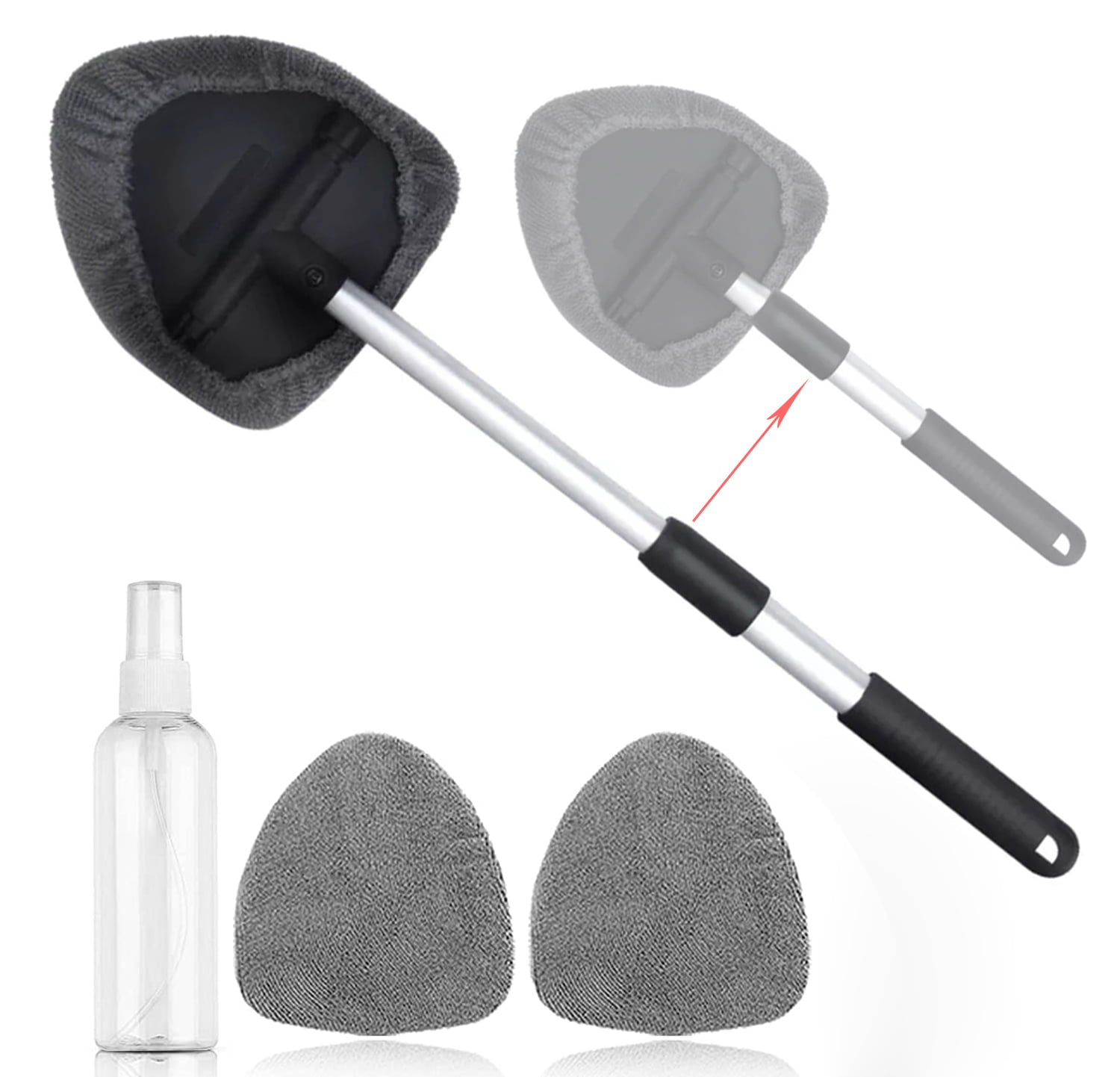 Anpro Car Windshield Cleaner, Microfiber Car Window Cleaning Tool with Extendable Handle and Washable Reusable Cloth Pad Head Auto Interior Exterior Glass Wiper Kits