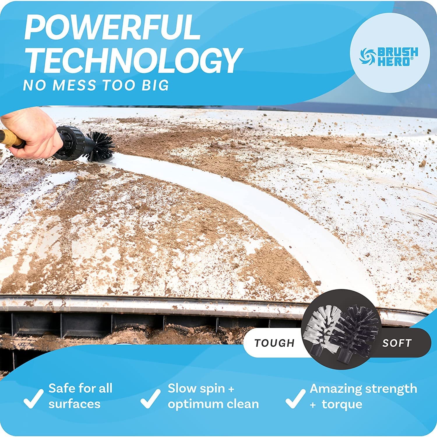 Brush Hero - Car Wheel Brush, Premium Automotive Detailer and Tire Brush Cleaning Kit for Bikes, Engines, Trucks, Boats, Equipment, Exhaust Tips, Premium Water-Powered Multi-Purpose Rim Brush