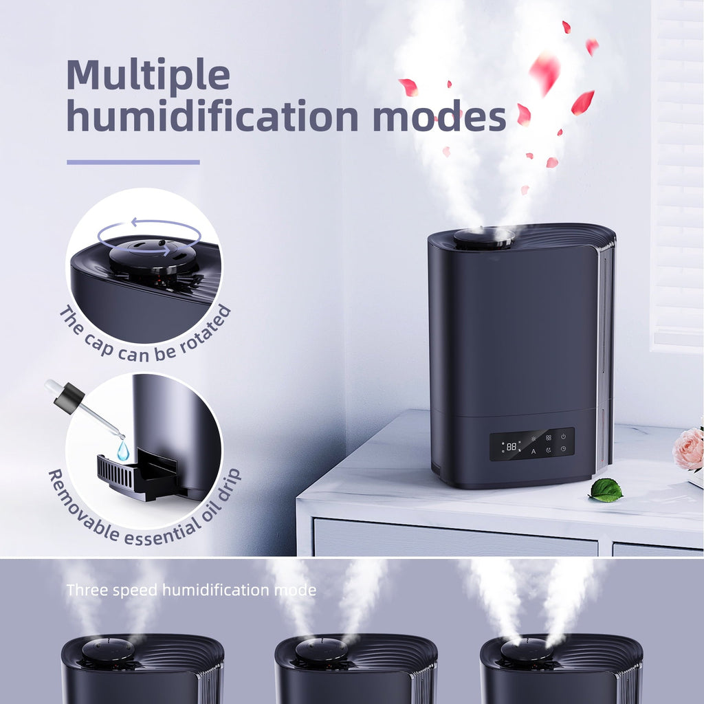 ALROCKET 6L Humidifier, Cool Mist Humidifiers for Bedroom Large Room Home,Top Fill, Smart Humidity Control,Oil Diffuser,Timer, Black