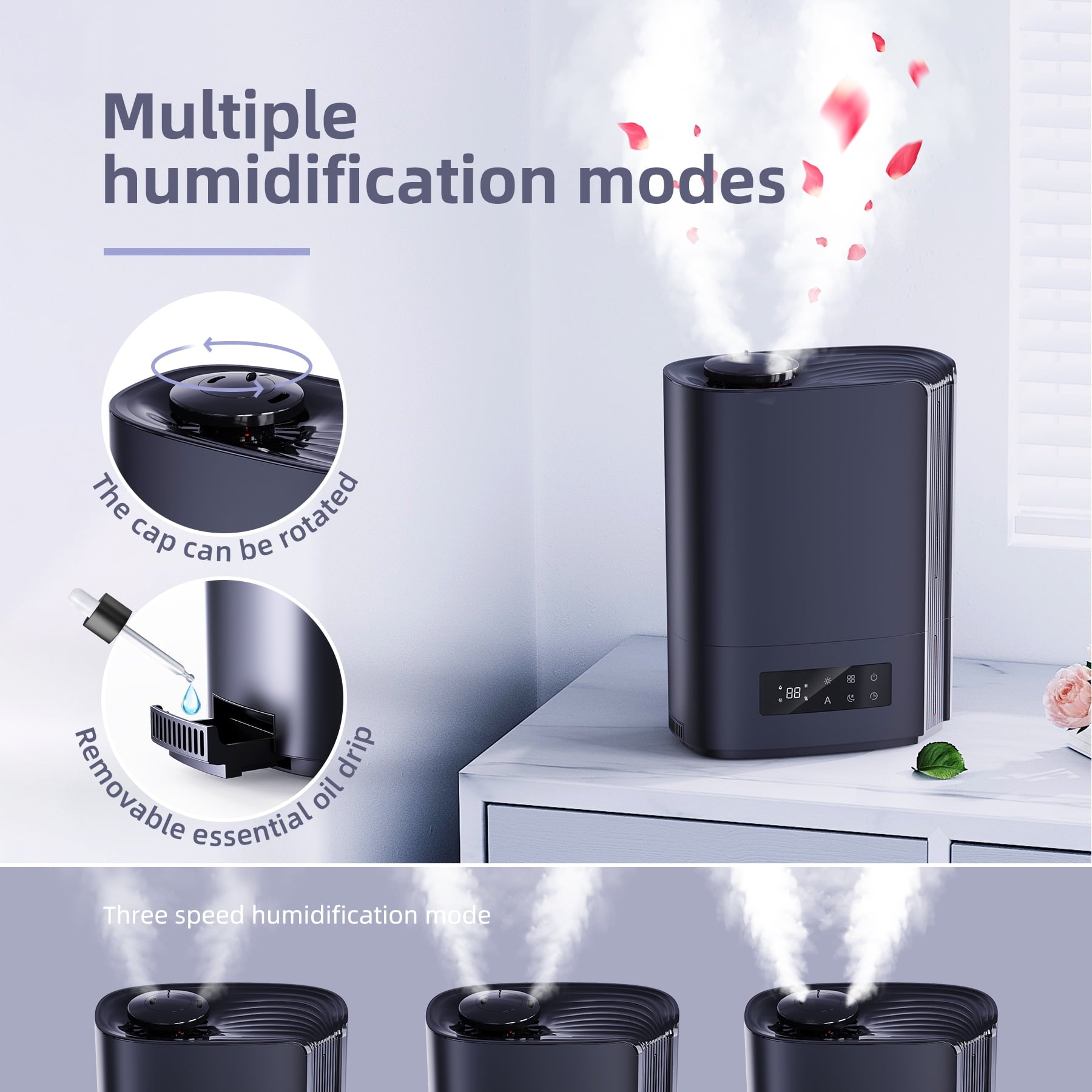 ALROCKET 6L Humidifier, Cool Mist Humidifiers for Bedroom Large Room Home,Top Fill, Smart Humidity Control,Oil Diffuser,Timer, Black