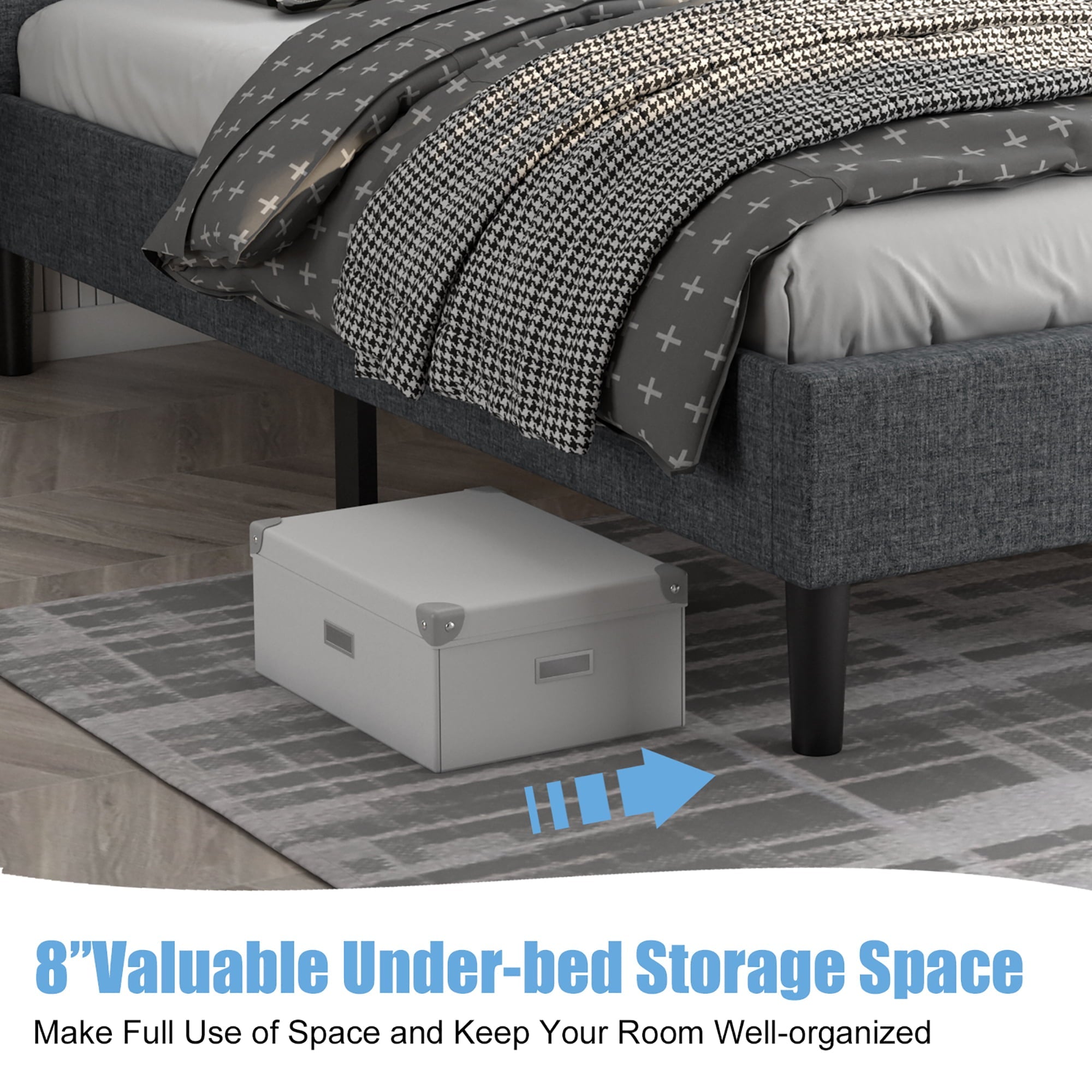 Costway Twin Size Upholstered Bed Frame Button Tufted Headboard Mattress Foundation Grey