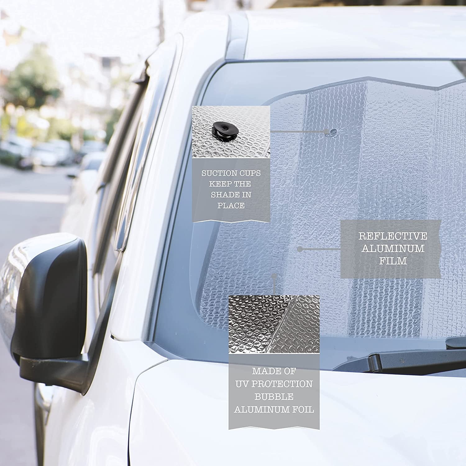 Silver Car Foldable Sun Shade - Zone Tech Accordion Metallic Reflective Car Sun Shade