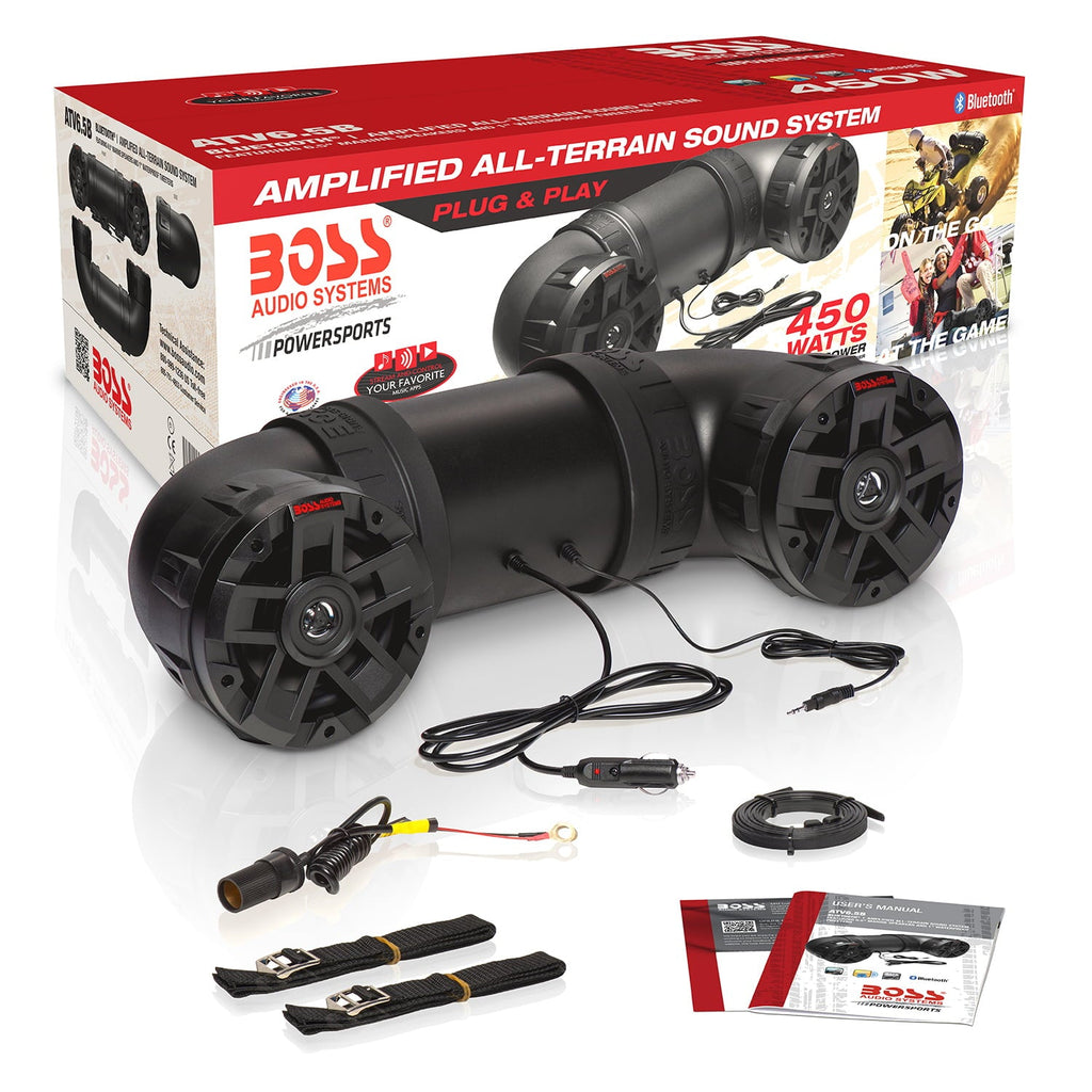 Restored BOSS Audio Systems ATV6.5B ATV UTV Weatherproof Sound System 6.5 Inch Speakers, 1 Inch Tweeters, Builtin Amplifier, Bluetooth, Easy Installation for 12V (Refurbished)