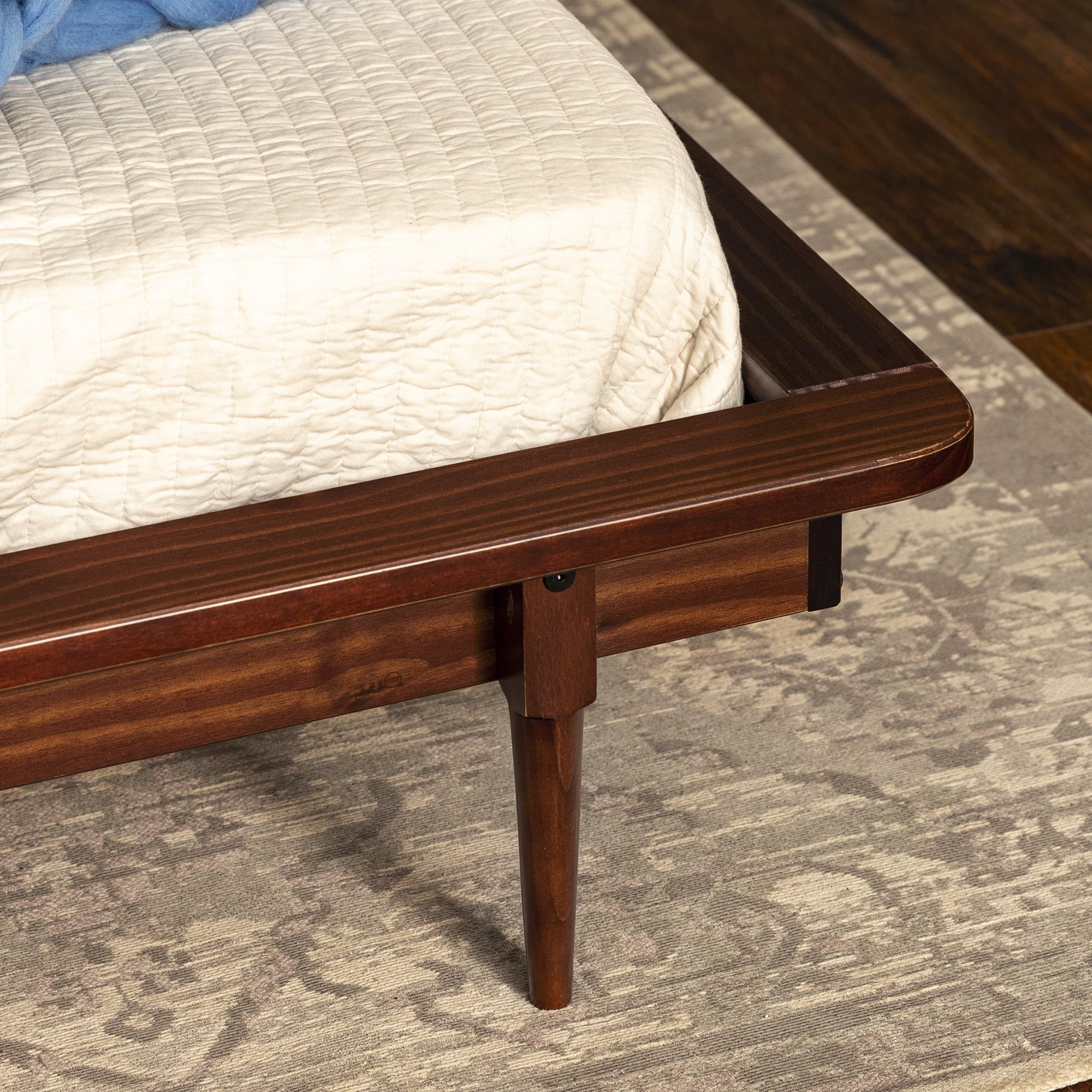 Walker Edison Modern Boho Queen Size Solid Wood Platform Bed, Walnut
